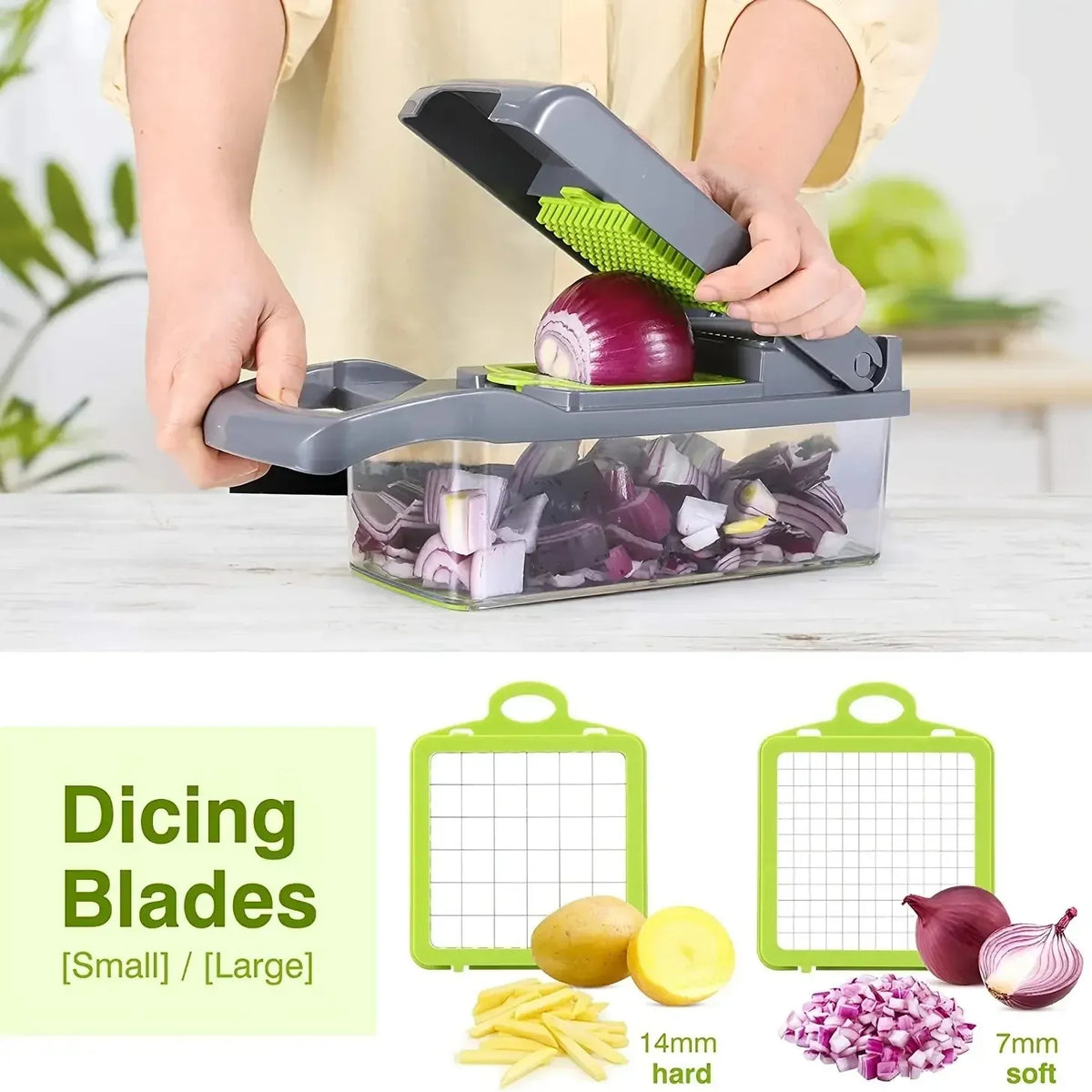 Vegetable chopper ergonomic handle and non-slip base