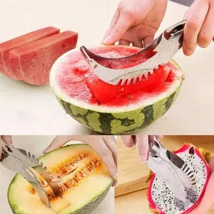 Watermelon slicer in use on a whole watermelon
