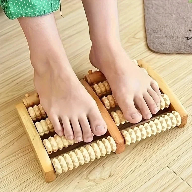 Wooden Foot Roller Massager – Manual Reflexology Foot Massage Tool